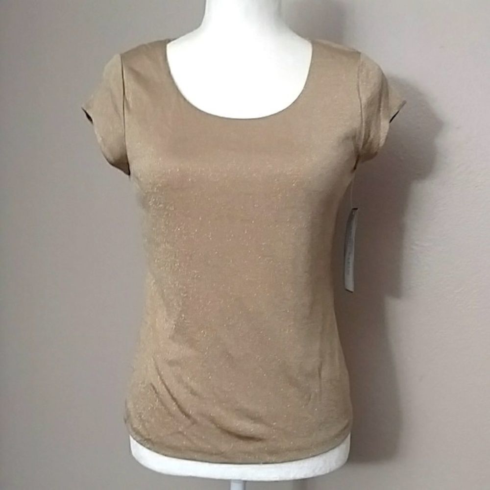 ‎Anne Klein Gold Top NWT Sparkle Lined Top, Size - PS